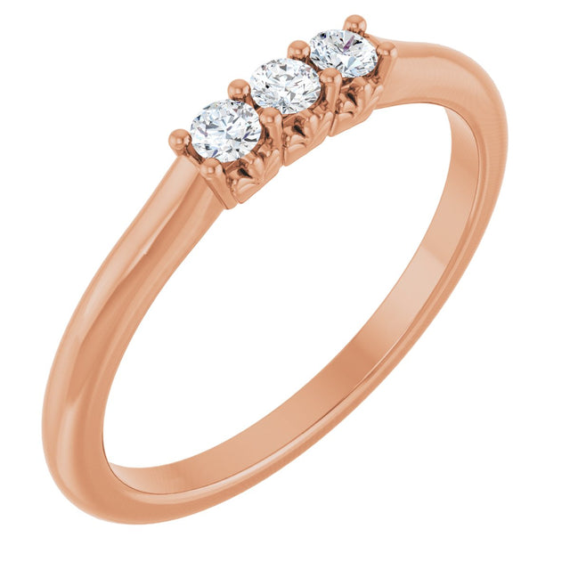 14K Gold Round Natural Diamond Three-Stone Anniversary Band - 1/6-05 CTW - Rose Gold