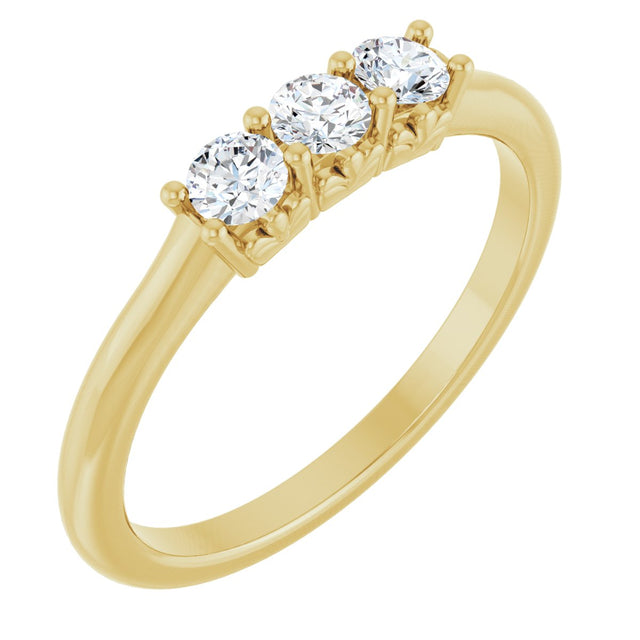 14K Gold Round Natural Diamond Three-Stone Anniversary Band - 1/6-05 CTW - Yellow Gold