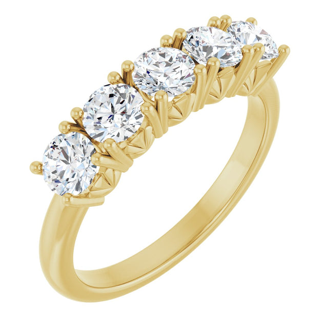 14K Gold Round Natural Diamond Five-Stone Anniversary Band - 1/3-1 1/5 CTW - Yellow Gold