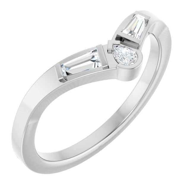 Platinum Pear Lab-Grown Diamond Accented Contour Band - 1/6 CTW
