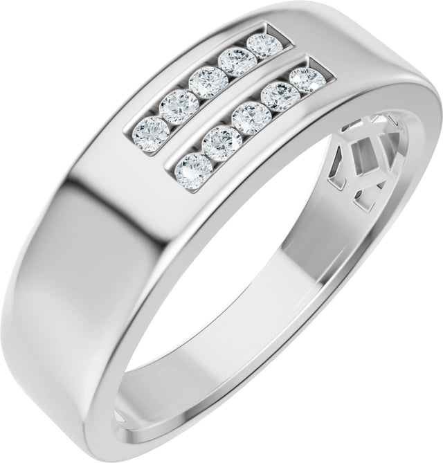 Platinum Round Lab-Grown Diamond Accented Tapered Flat Band - 1/6 CTW