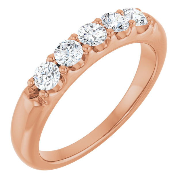 14K Gold Round Natural Diamond Five-Stone Anniversary Band - 1/6-1/2 CTW (Style 127347) - Rose Gold