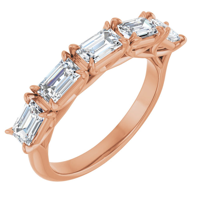 14K Gold Emerald Natural Diamond Five-Stone Anniversary Band - 1 1/4-1 3/4 CTW - Rose Gold
