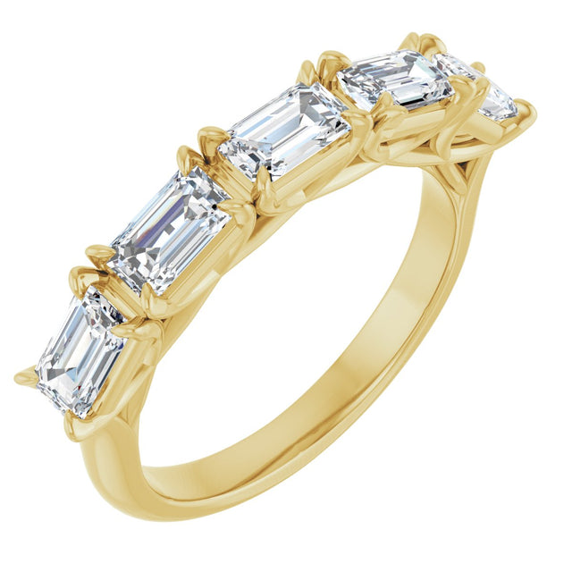 14K Gold Emerald Natural Diamond Five-Stone Anniversary Band - 1 1/4-1 3/4 CTW - Yellow Gold