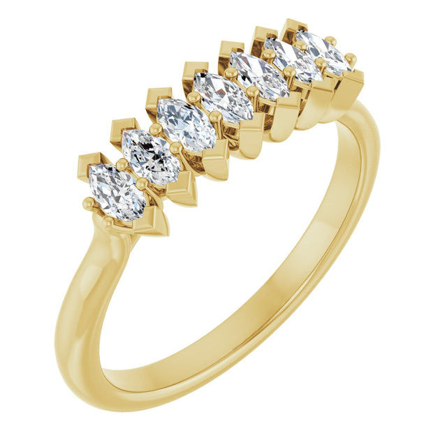 14K Gold Marquise Lab-Grown Diamond Seven-Stone Anniversary Band - 4x2mm Stones - Yellow Gold
