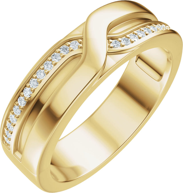 14K Gold Round Natural Diamond Criss-Cross Band - 1/8 CTW - Yellow Gold