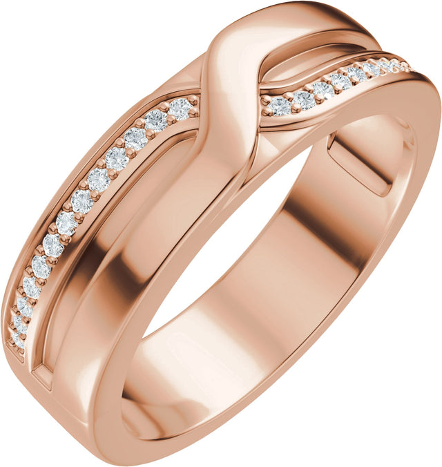 14K Gold Round Natural Diamond Criss-Cross Band - 1/8 CTW - Rose Gold