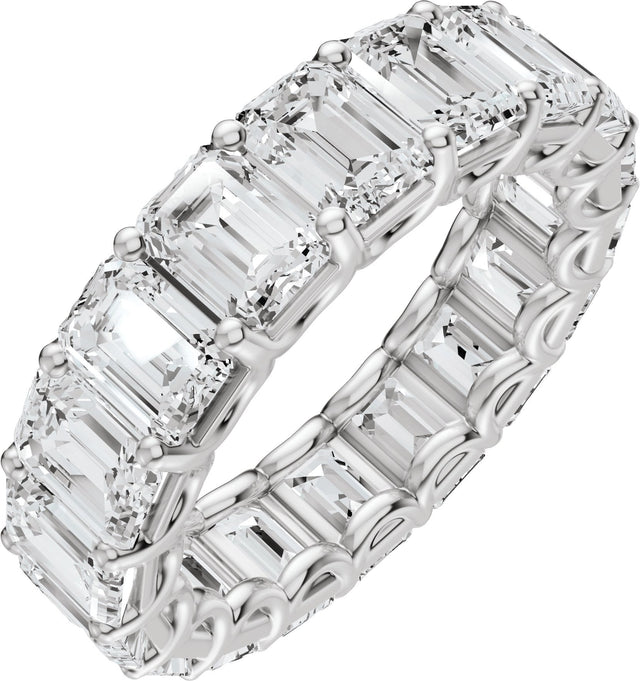 14K Gold Emerald Natural Diamond Low Profile Eternity Band - 5x3.5mm Stones - White Gold