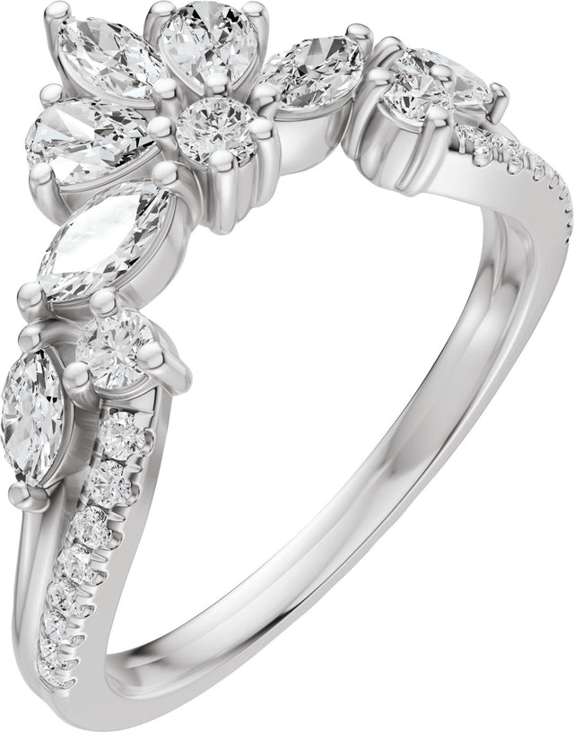 14K Gold Marquise Natural Diamond Contour Band - 3/4 CTW - White Gold