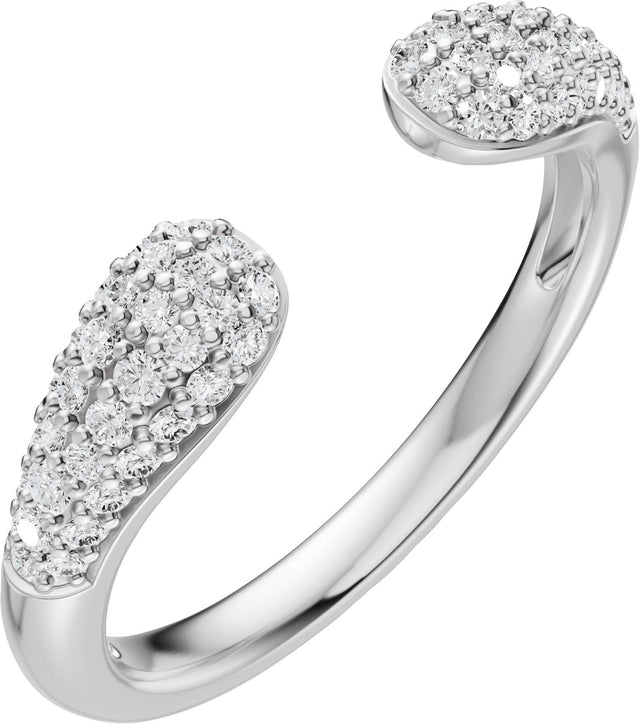 14K Gold Round Natural Diamond Pavé-Style Open Band - 1.2mm Stones - White Gold