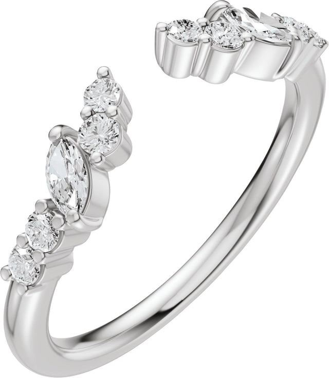 Platinum Marquise Natural Diamond Accented Open Band - Stones