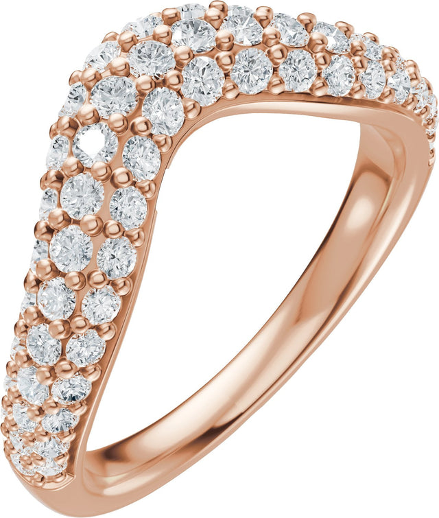 14K Gold Round Natural Diamond Contour Band - 7/8 CTW - Rose Gold