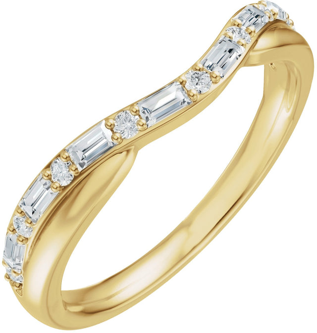 14K Gold Straight Baguette Natural Diamond Accented Contour Band - 1/2 CTW - Yellow Gold