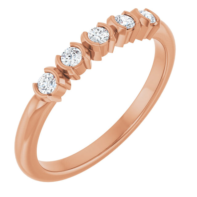 14K Gold Round Lab-Grown Diamond Half-Bezel Five-Stone Anniversary Band - 1/6-1/2 CTW - Rose Gold
