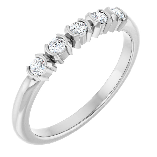Platinum Round Natural Diamond Half-Bezel Five-Stone Anniversary Band - 1/6-1/2 CTW