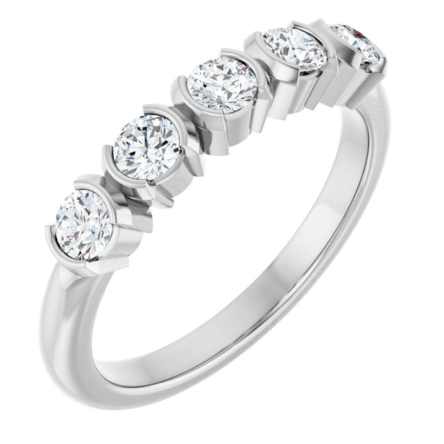 14K Gold Round Lab-Grown Diamond Half-Bezel Five-Stone Anniversary Band - 1/6-1/2 CTW - White Gold