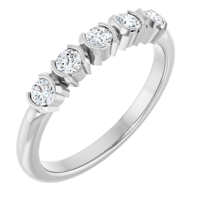 Platinum Round Natural Diamond Half-Bezel Five-Stone Anniversary Band - 1/6-1/2 CTW