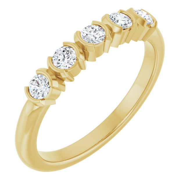 14K Gold Round Natural Diamond Half-Bezel Five-Stone Anniversary Band - 1/6-1/2 CTW - Yellow Gold