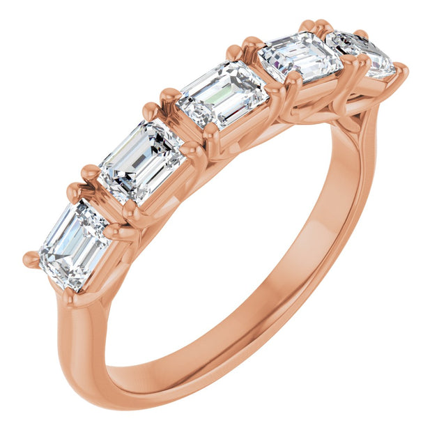 14K Gold Emerald Natural Diamond Five-Stone Anniversary Band - 1 1/4-1 3/4 CTW - Rose Gold