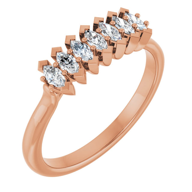 14K Gold Marquise Lab-Grown Diamond Seven-Stone Anniversary Band - 3.5x1.75mm Stones - Rose Gold