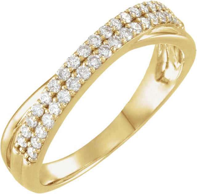 14K Gold Round Lab-Grown Diamond Criss-Cross Double Row Anniversary Band - 1/3 CTW - Yellow Gold