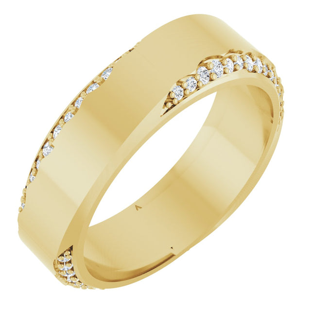14K Gold Round Natural Diamond Scalloped Beveled-Edge Accented Band - 1.1mm Stones - Yellow Gold