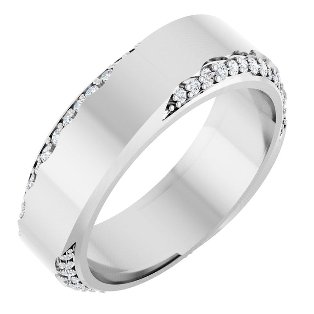 Platinum Round Natural Diamond Scalloped Beveled-Edge Accented Band - 1.1mm Stones