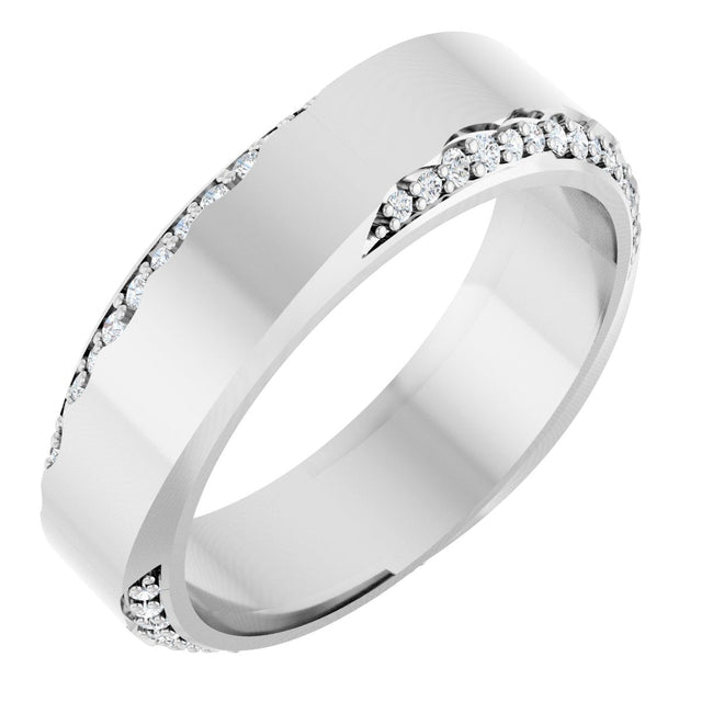 Platinum Round Natural Diamond Scalloped Beveled-Edge Accented Band - 1.1mm Stones