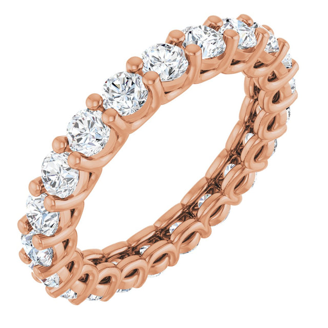 14K Gold Round Natural Diamond Low Profile Eternity Band - 3mm Stones - Rose Gold