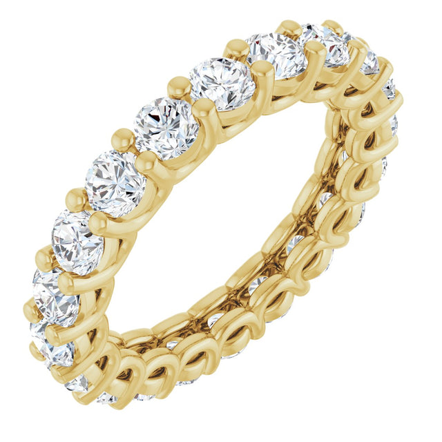 14K Gold Round Natural Diamond Low Profile Eternity Band - 3mm Stones - Yellow Gold