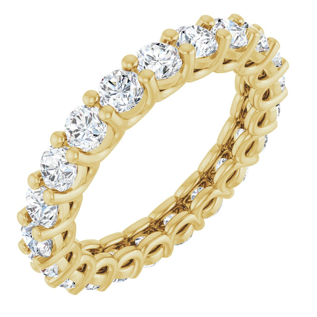 14K Gold Round Natural Diamond Low Profile Eternity Band - 3mm Stones - Yellow Gold