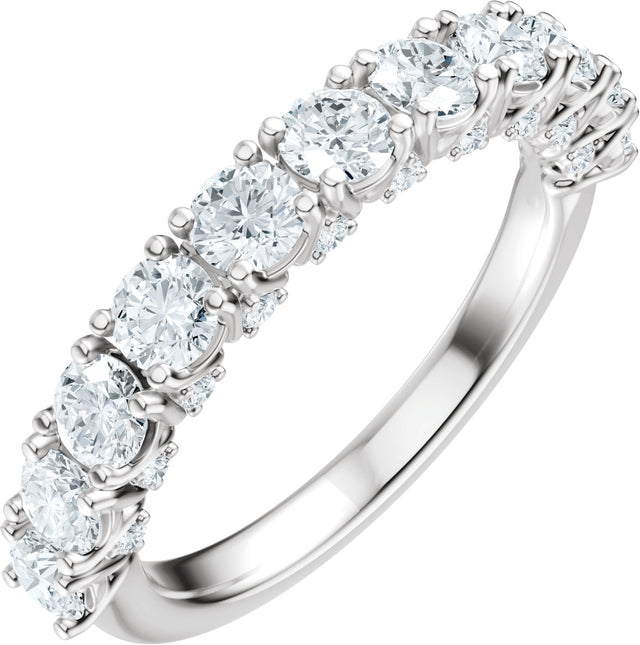 14K Gold Round Natural Diamond Accented Anniversary Band - 7/8-1 1/5 CTW - White Gold