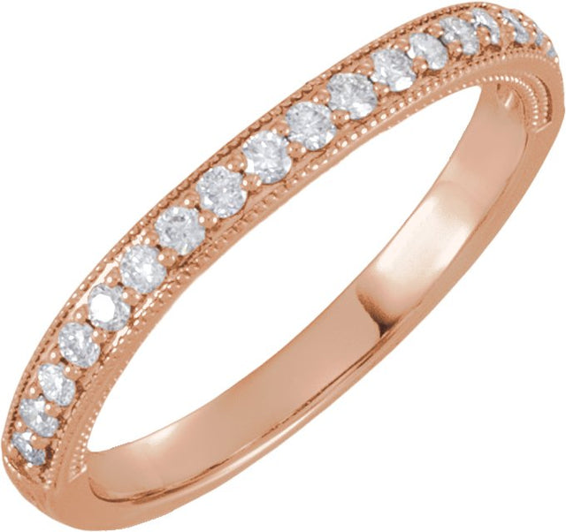 14K Gold Natural Diamond Milgrain-Edge Anniversary Band – 1.5 mm Round - Rose Gold
