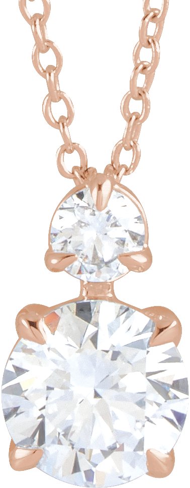 14K Gold Round Lab-Grown Diamond Accented Claw-Prong Necklace - Rose Gold