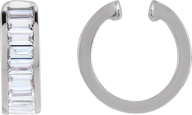 14K Gold Straight Baguette Lab-Grown Diamond Ear Cuff - White Gold
