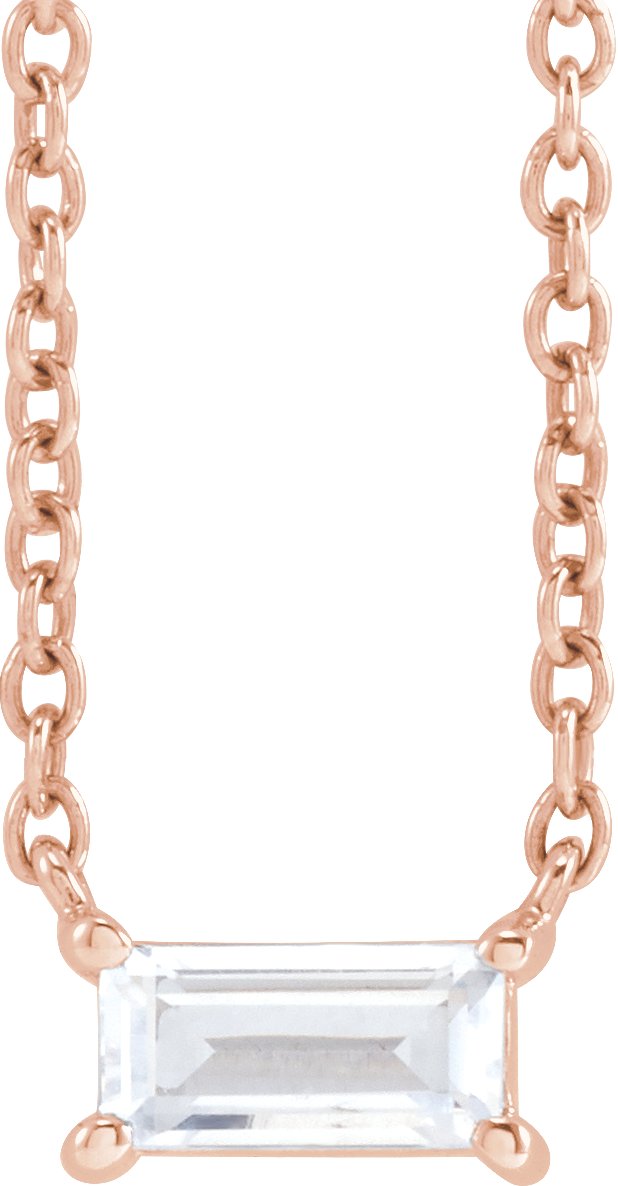 14K Gold Straight Baguette Lab-Grown Diamond Necklace - Rose Gold