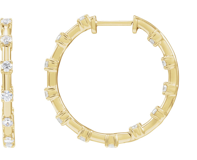 14K Gold Round Lab-Grown Diamond Inside-Outside Hoop Earrings – 1 CTW - Yellow Gold