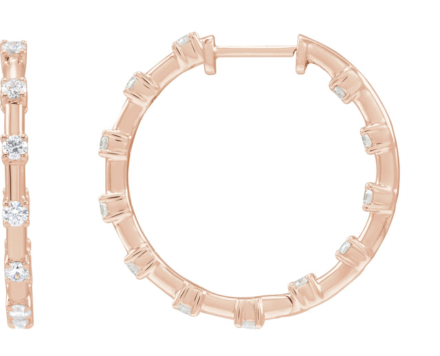 14K Gold Round Lab-Grown Diamond Inside-Outside Hoop Earrings – 1 CTW - Rose Gold