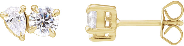 14K Gold Pear Lab-Grown Diamond Two-Stone Stud Earrings - Yellow Gold