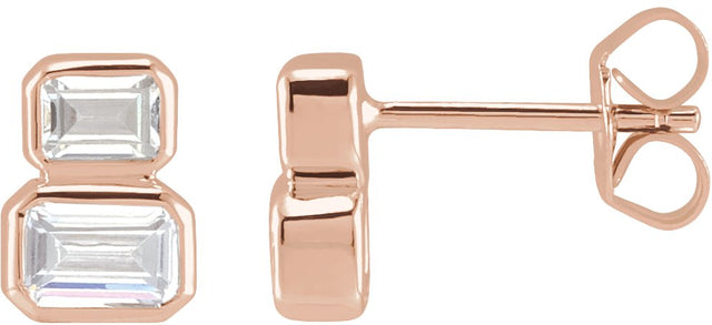 14K Gold Emerald Lab-Grown Diamond Two-Stone Stud Earrings - Rose Gold