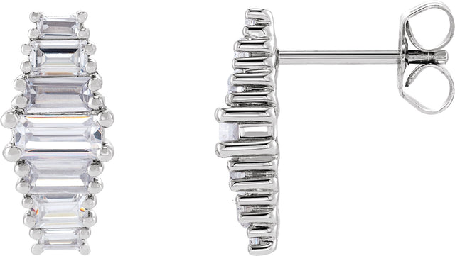 14K Gold Straight Baguette Lab-Grown Diamond Stud Earrings - White Gold