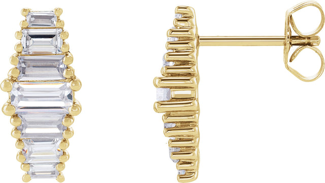 14K Gold Straight Baguette Lab-Grown Diamond Stud Earrings - Yellow Gold