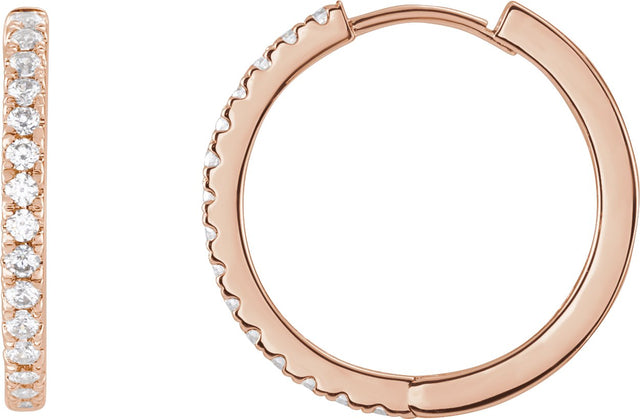 14K Gold Round Lab-Grown Diamond Hoop Earrings - Rose Gold