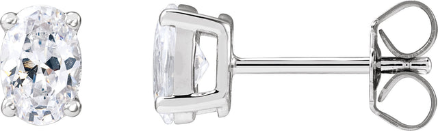 14K Gold Oval Lab-Grown Diamond Stud Earrings - White Gold