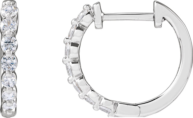 14K Gold Round Lab-Grown Diamond Hoop Earrings – 1.5-2.6mm Stones - White Gold