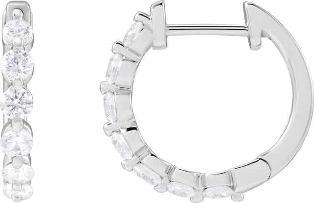 14K Gold Round Lab-Grown Diamond Hoop Earrings – 1.5-2.6mm Stones - White Gold