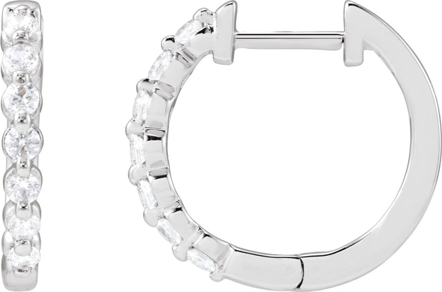 14K Gold Round Lab-Grown Diamond Hoop Earrings – 1.5-2.6mm Stones - White Gold