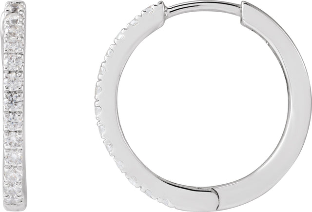 14K Gold Round Lab-Grown Diamond Hoop Earrings - White Gold