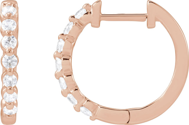 14K Gold Round Lab-Grown Diamond Hoop Earrings – 1.5-2.6mm Stones - Rose Gold
