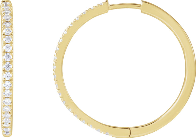 14K Gold Round Lab-Grown Diamond Hoop Earrings - Yellow Gold
